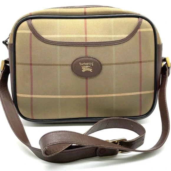 Vintage Burberrys Nova Check Crossbody Shoulder Bag Brown Leather Trim Canvas - Picture 1 of 8